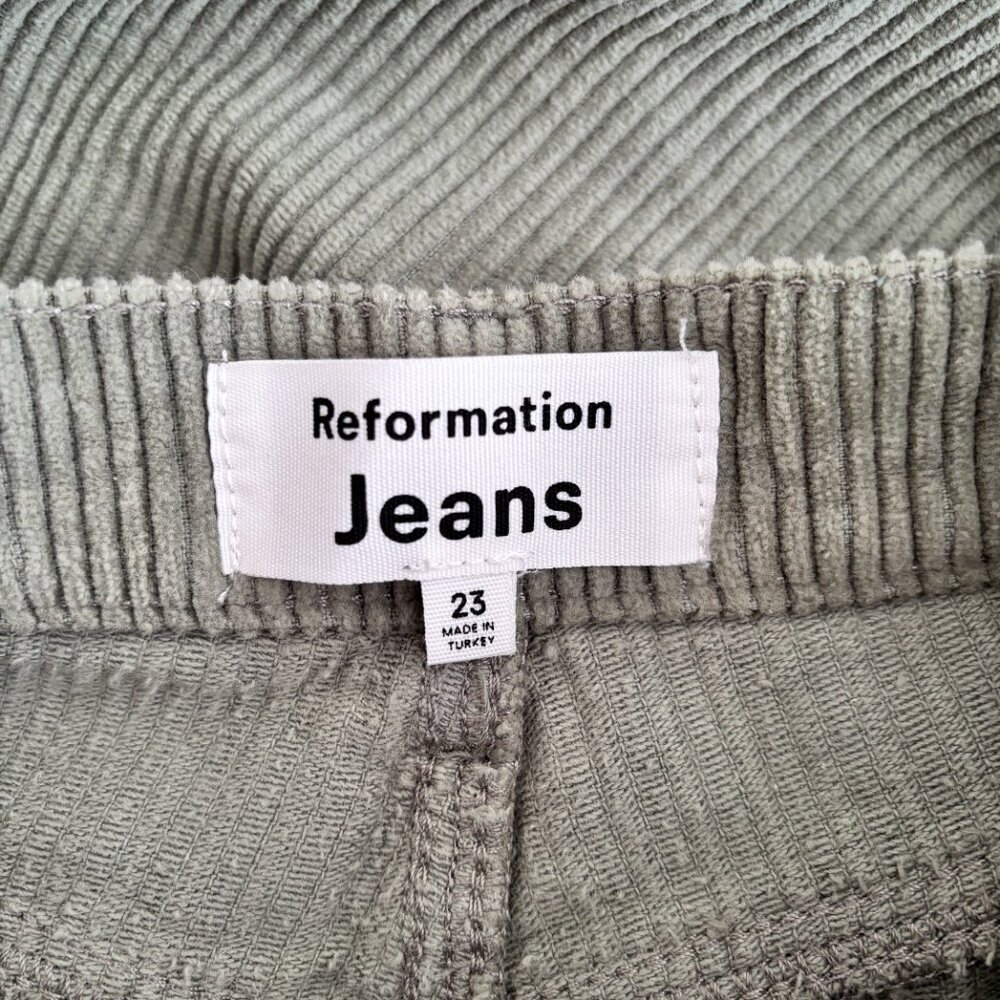 Reformation Cynthia Button Fly High Rise Straight Corduroy Pants in Moss - Picture 7 of 7